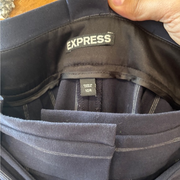 Express Women's Navy Pinstripe Pants with Paperbag Waist - 10 - Picture 5 of 6